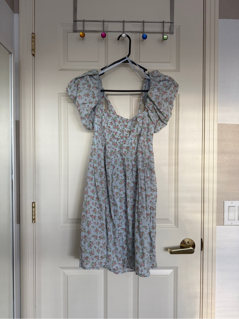 BeBop Light Blue Floral Puff-Sleeve Mini Dress